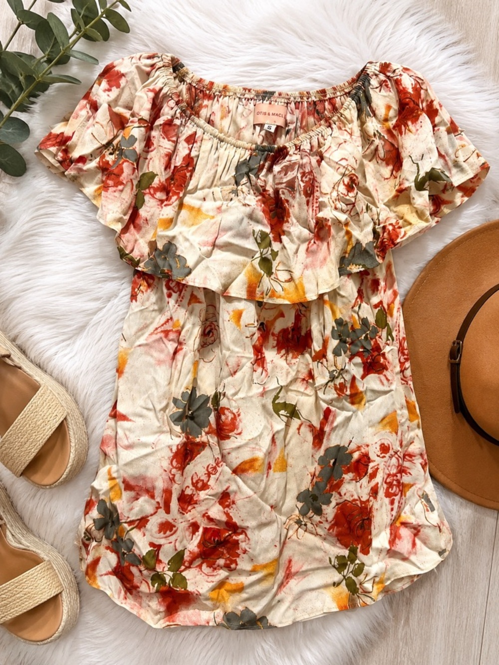 Otis & Maclain Floral Off Shoulder Ruffle Blouse Size Small